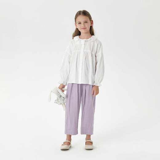 【天然亚麻】马克珍妮女童花边腰直筒九分裤 儿童裤子夏装550332 商品图2