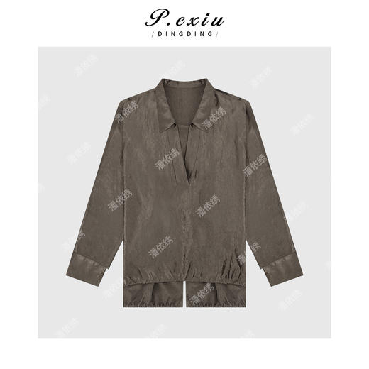 04-3潘依绣丁丁宠粉PanYiXiu/潘依绣100%醋酸慵懒垂感微光泽长袖衬衫 W-62830 商品图1