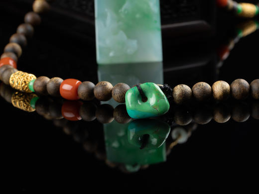 XY0143沉香+18K金南红绿松翡翠莲年有鱼挂件 商品图6