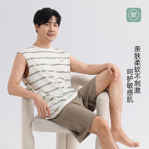 美季美优睡衣男士2025新款夏季棉莫条纹背心短裤家居服套装可外穿 商品图1