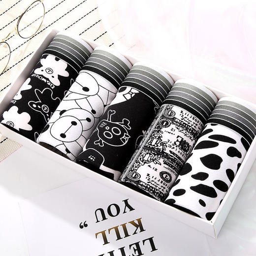 【可爱卡通设计，时尚潮流】五条装！男士内裤 青少年平角内裤 卡通高初中大学生 卡通四角短裤-QQ 商品图6