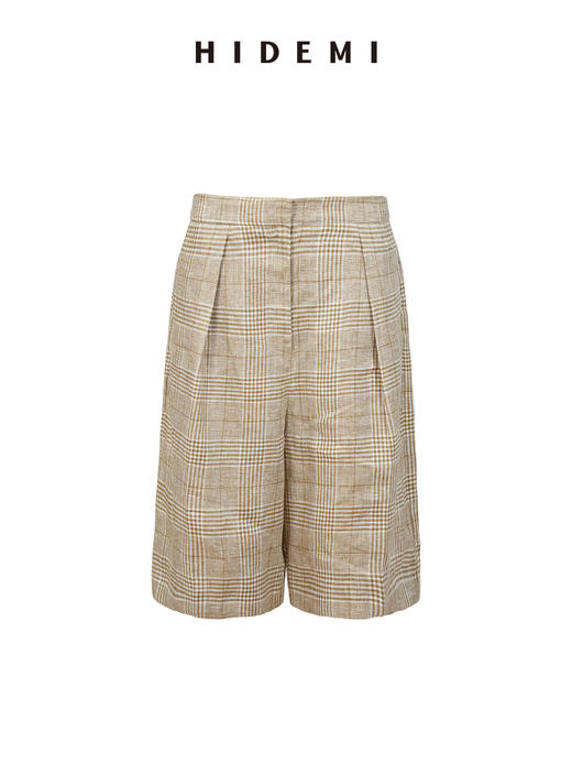 HIDEMI 甄选天然百分水洗做旧感色织亚麻极简宽松口袋男朋友西装中短裤套装 商品图11