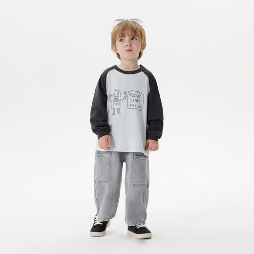 马克珍妮男童线条涂鸦长袖T恤 宝宝纯棉上衣2025年春装新款250113 商品图1