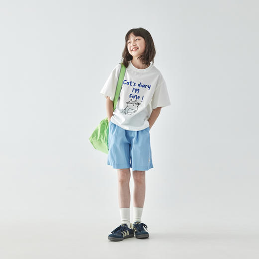 棵初25年夏季新款童装小猫日记趣味印花短袖T恤元气活泼女童上衣 商品图1