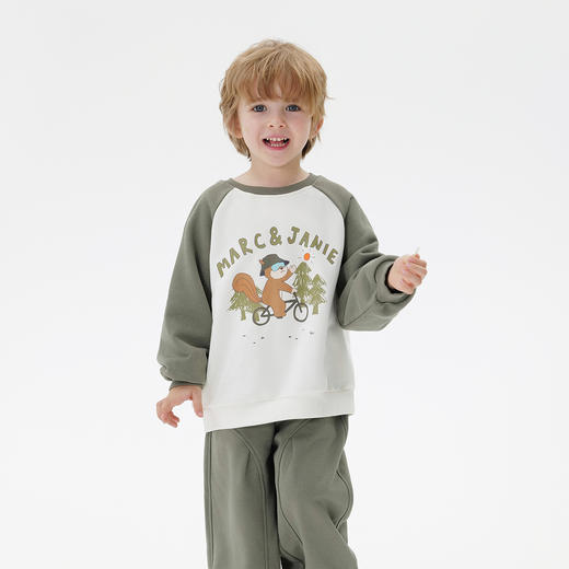 马克珍妮男女童户外露营撞色卫衣 宝宝插肩袖上衣春装新款250036 商品图1