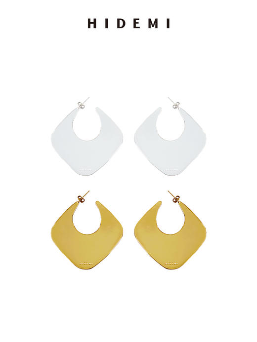 HIDEMI 极简设计感几何流线感菱形镀银百搭大耳环 金色/银色 商品图10