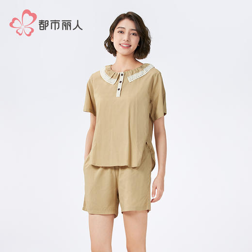 都市丽人生活家居女士梭织棉短袖套装薄梭织RC竹节短袖类LHH2D9 商品图1