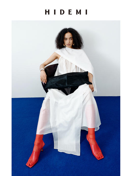 HIDEMI【当当同款】进口羊皮露趾设计感可调节扣中高跟凉鞋 红色/深棕色/白色鳄鱼纹/粉色鳄鱼纹 商品图14