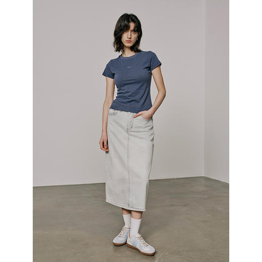 UMILAB【垦丁】高含棉量高弹VTG复古水洗开衩直筒牛仔半裙BD781M 商品图1