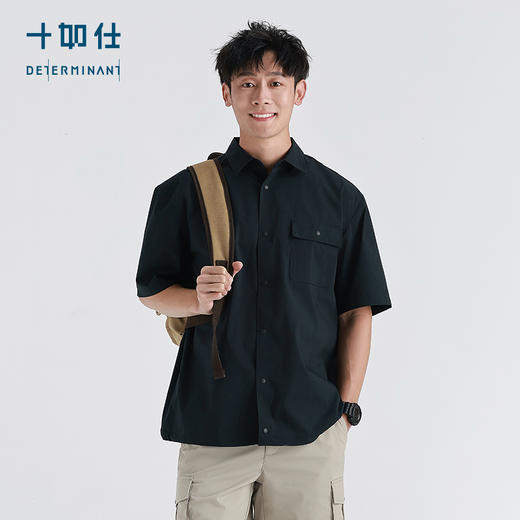 十如仕休闲衬衫舒适短袖简约衬衫百搭时尚束绳款男士宽松衬衣-CS23 商品图2