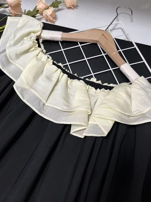 冰点价！仅限11.11！退货勿拍 原创设计师品牌- CHUMO初沫8008一字肩宽松黑拼米色花边领小衫-喜出 商品图4