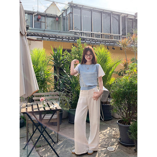 <曾小咸推荐>4.7现货秒杀 ！微信超特价！针织条纹拼接短袖T恤 日常129.99 立减70 秒杀59.99！！ 商品图3