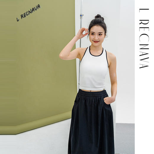 L RECNAVA 撞色无缝一体织中长工字背心 可拆卸胸垫 副乳友好 圆领好穿脱 加宽肩带显瘦 螺纹透气 商品图4