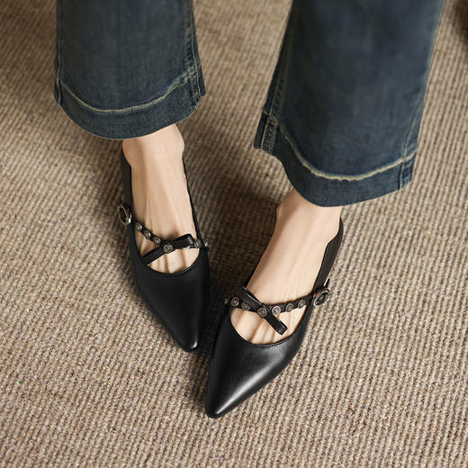 阿么手工女鞋法式一字带玛丽珍鞋真皮2025新款内增高浅口单鞋3CM 商品图4