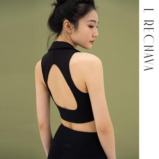 L RECNAVA 宽肩带翻领+深V运动文胸 性感形体瑜伽健身短款背心 可拆卸胸垫 副乳友好 商品图0