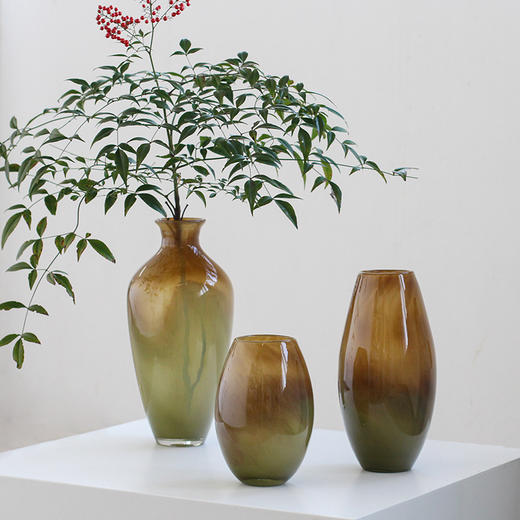 简约中式小口渐变纹手工创意花瓶鲜花餐桌玄关居家吊钟马醉木花瓶 商品图0