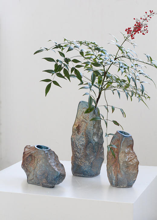 新品假山石头个性玻璃花瓶摆件磨砂质感水培花插工艺品 商品图0