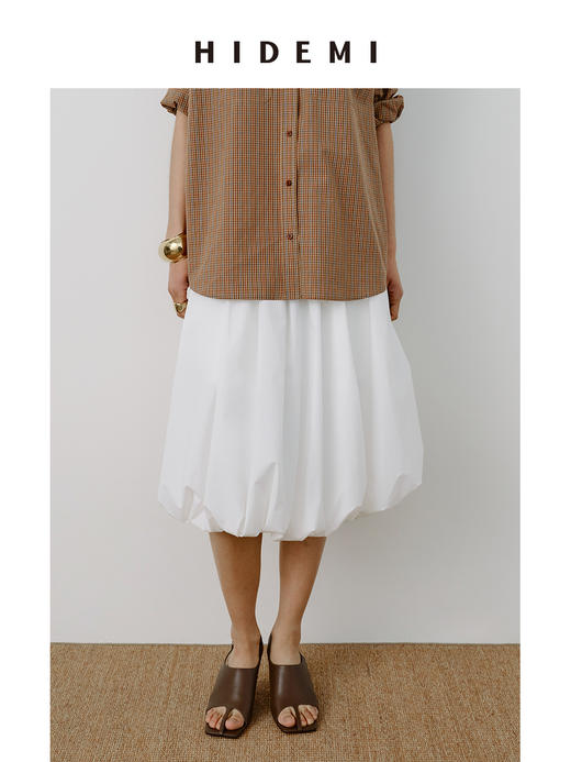 HIDEMI极简设计感压褶花苞甄选长绒棉纸感蓬蓬半身裙 黑色/自然白 商品图3