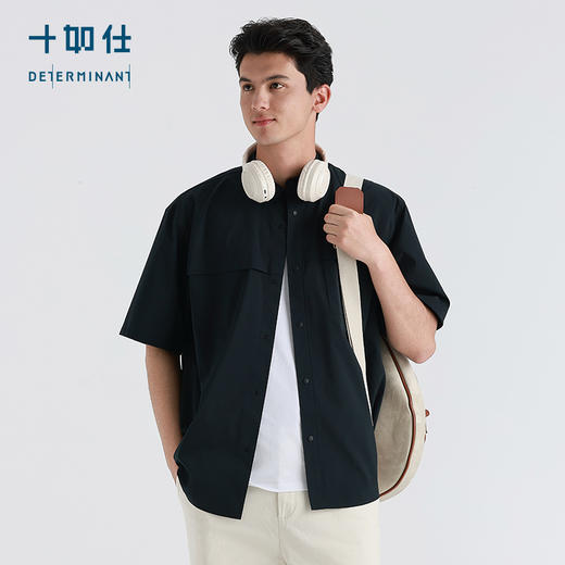 十如仕暗袋休闲男士百搭夏季简约男式丝光衬衫短袖-CS22 商品图1