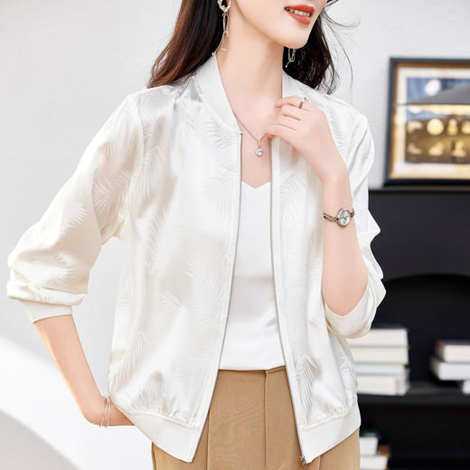 丁摩重磅桑蚕丝外套女春季夹克衫防晒真丝棒球服开衫宽松大码休闲上衣AL698 商品图1