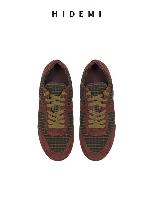 HIDEMI citywalk轻跑鞋系列梭织尼龙拼接麂皮系带德训鞋球鞋 浅卡其拼白/格纹拼棕 商品图12