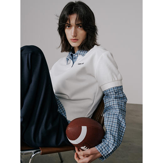 UMILAB【海岛】肌理感优可丝棉清爽透气拼色假两件polo短袖T716W 商品图1