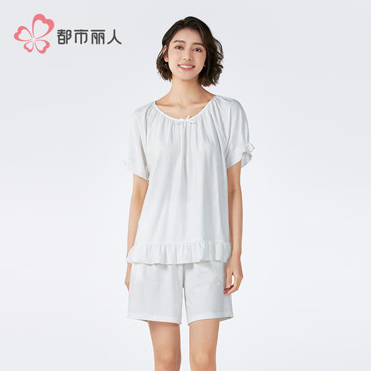 都市丽人生活家居女士正价棉质短袖套装薄针织提花短袖类LHH2J2 商品图1