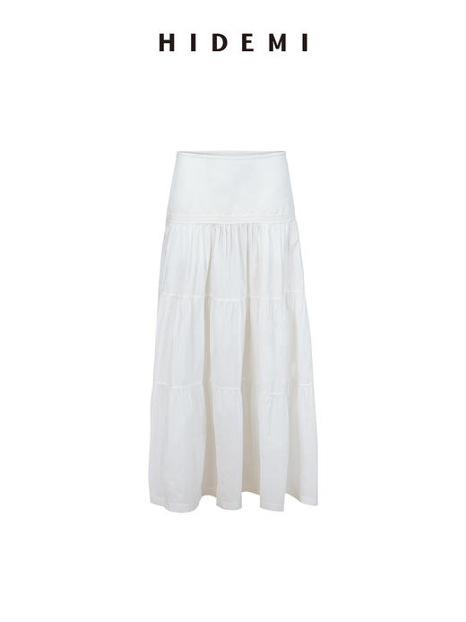 HIDEMI 极简设计感压褶拼接显瘦伞状牵牛花半身裙 格纹/自然白 商品图11