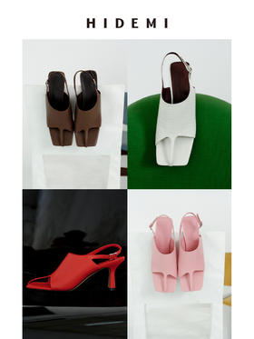 HIDEMI【当当同款】进口羊皮露趾设计感可调节扣中高跟凉鞋 红色/深棕色/白色鳄鱼纹/粉色鳄鱼纹