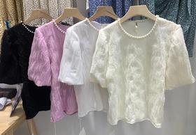 【社群供】春季珍珠领压花上衣 146448051