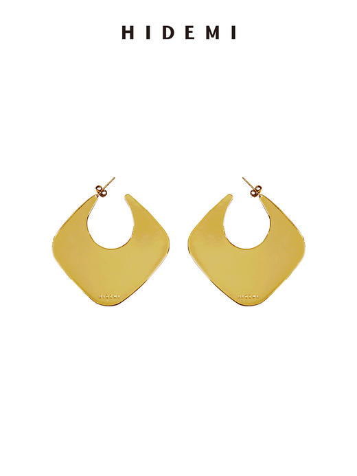 HIDEMI 极简设计感几何流线感菱形镀银百搭大耳环 金色/银色 商品图11