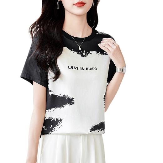 丁摩高级感个性印花真丝T恤女宽松圆领小众短袖桑蚕丝休闲上衣AL 商品图4