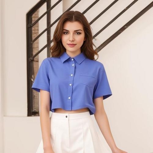 佐丹奴女装25年新款蔚蓝经典系列短款衬衫05345216 商品图1