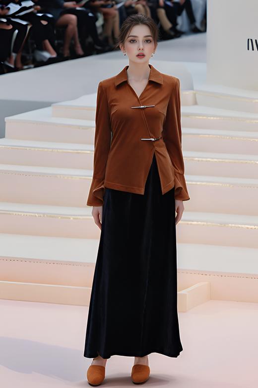 新中式不规则门襟金属扣衬衣 商品图0