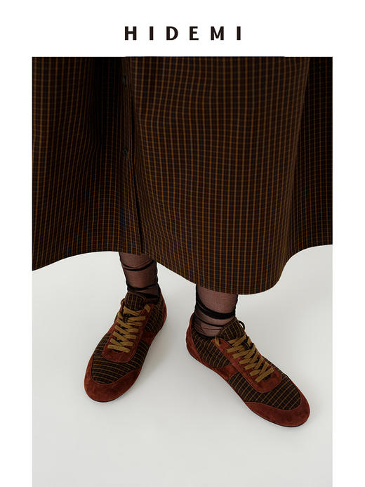 HIDEMI citywalk轻跑鞋系列梭织尼龙拼接麂皮系带德训鞋球鞋 浅卡其拼白/格纹拼棕 商品图8
