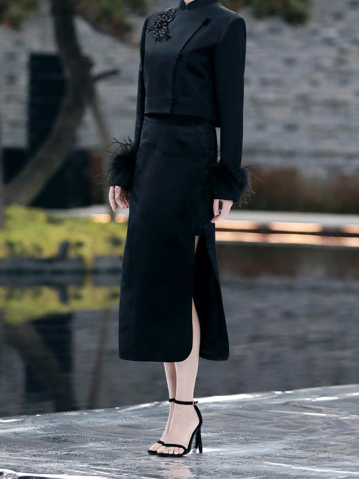 盛唐牡丹| 黑色丝毛新中式半裙 商品图2