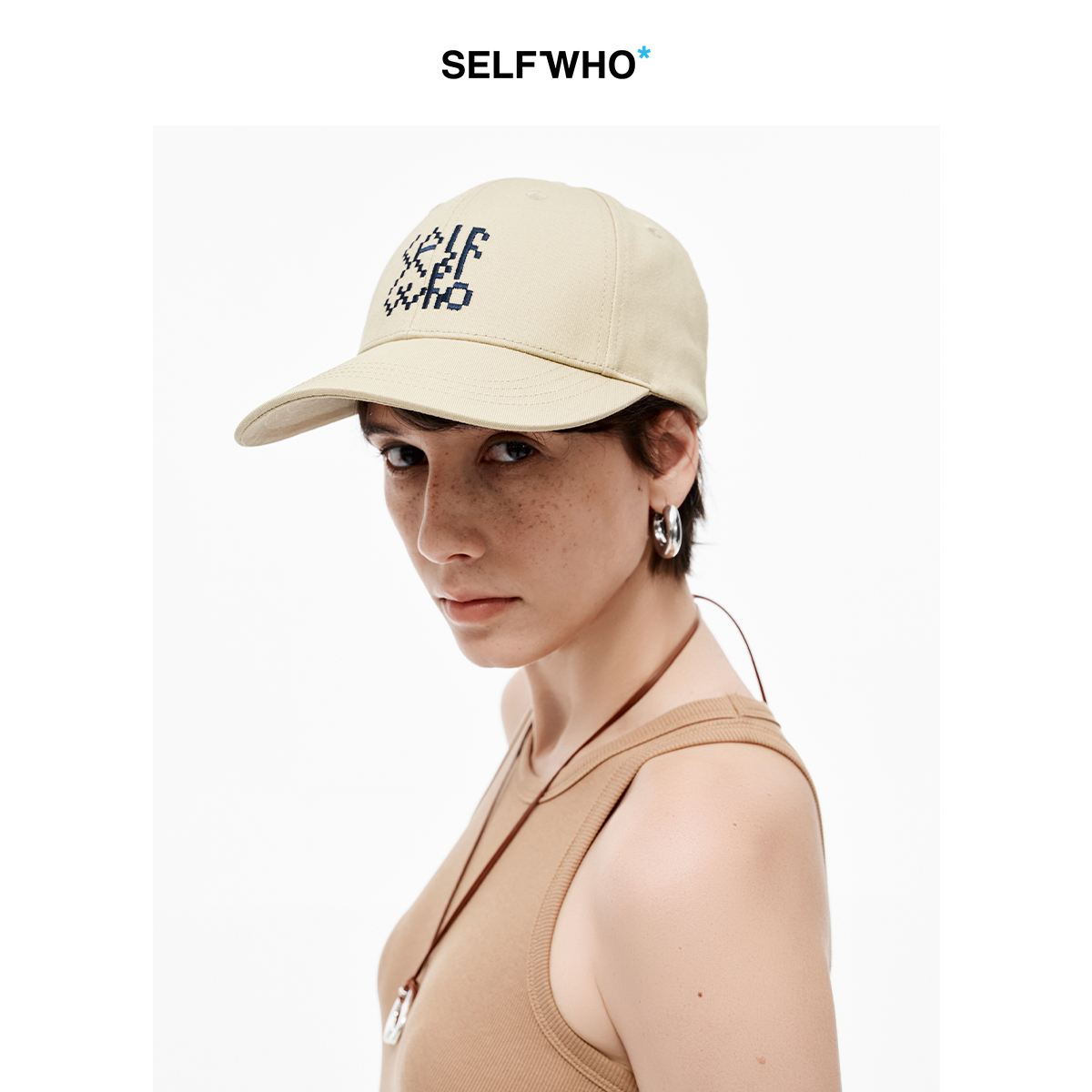 SELFWHO纯棉撞色格子刺绣棒球帽女2025夏新款户外休闲百搭鸭舌帽