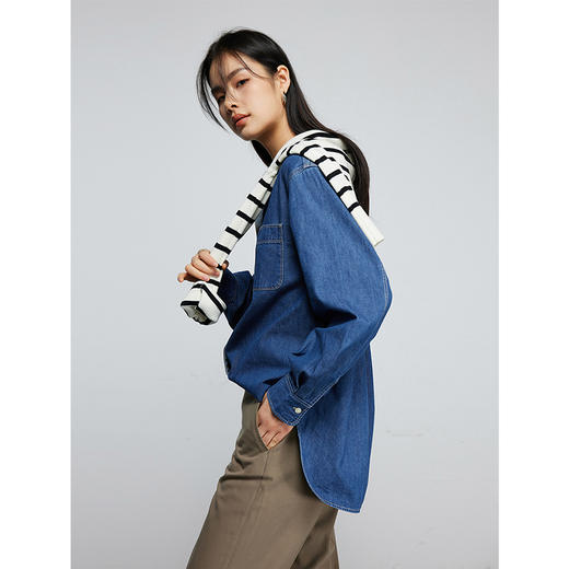 棉仓342604029-初棉环保有机棉复古牛仔衬衫 商品图1