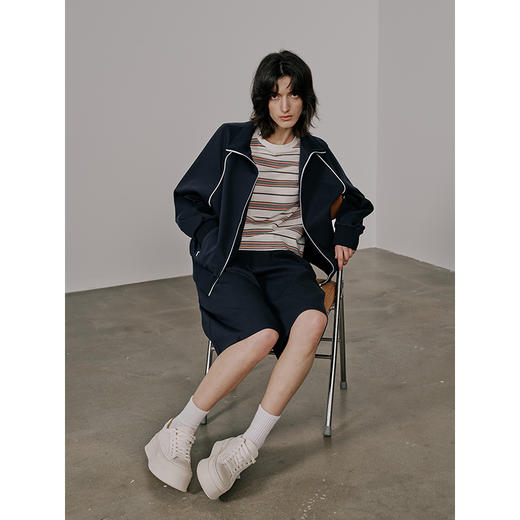 UMILAB【奇幻】高克重100%棉柔软挺括百搭宽松条纹春夏T恤女T717W 商品图4