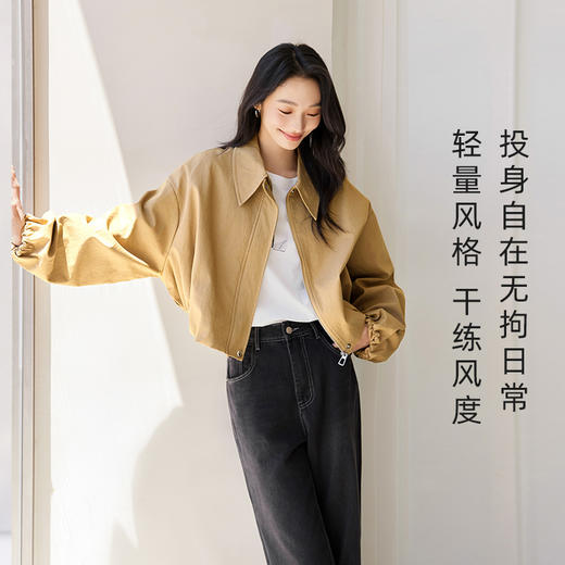 IC 仿牛仔肌理感休闲舒适短外套新款时尚简约纯色设计女上衣 商品图1