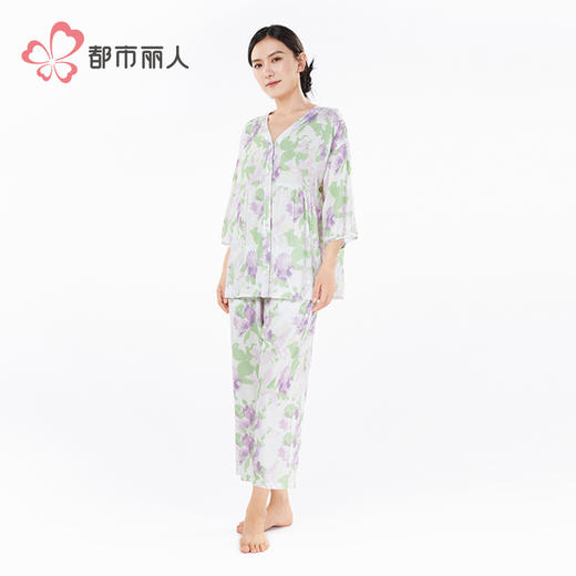 都市丽人生活家居女士梭织棉七分袖套装薄梭织人棉长袖类LHH1E4 商品图2