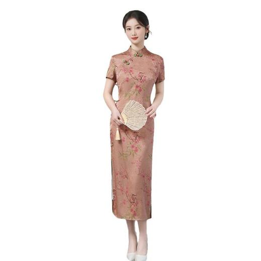 GX仿花罗长款短袖旗袍2025春新款复古国风宴会旗袍 商品图4