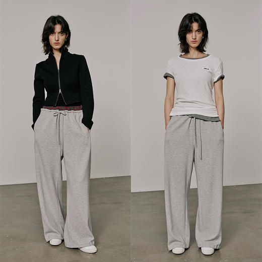 UMILAB【边界】肌理感垂顺亲肤双层松紧腰直筒卫裤休闲裤P1229W 商品图4