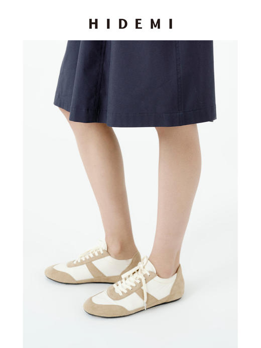 HIDEMI citywalk轻跑鞋系列梭织尼龙拼接麂皮系带德训鞋球鞋 浅卡其拼白/格纹拼棕 商品图7