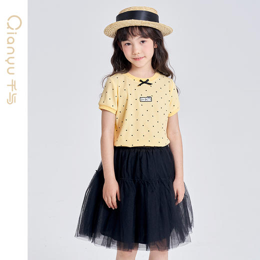 笛莎千与2025夏季新款女童时尚波点印花短袖T恤 商品图1