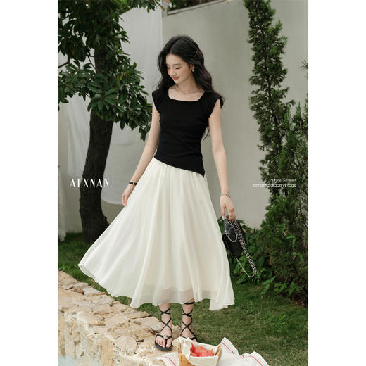 鹿向南「花漾轻纱」复古优雅白纱宽松半身裙女2025新款夏季A字裙
 商品图1