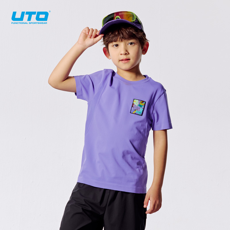 UTO儿童简约贴标运动短袖