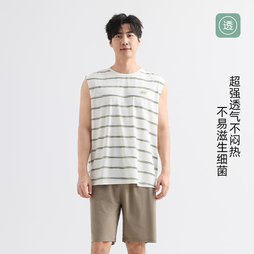 美季美优睡衣男士2025新款夏季棉莫条纹背心短裤家居服套装可外穿 商品图2