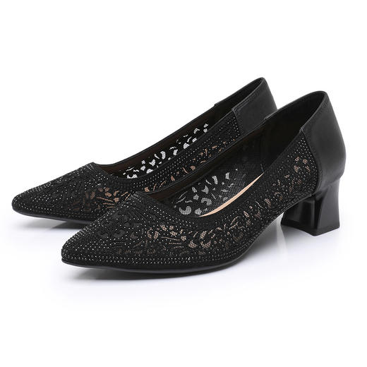 雀说新款时尚镂空网纱粗跟韩版浅口女凉鞋烫钻单鞋透气舒适女鞋AL3001 商品图7