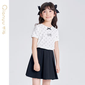 笛莎千与2025夏季新款女童时尚波点印花短袖T恤
